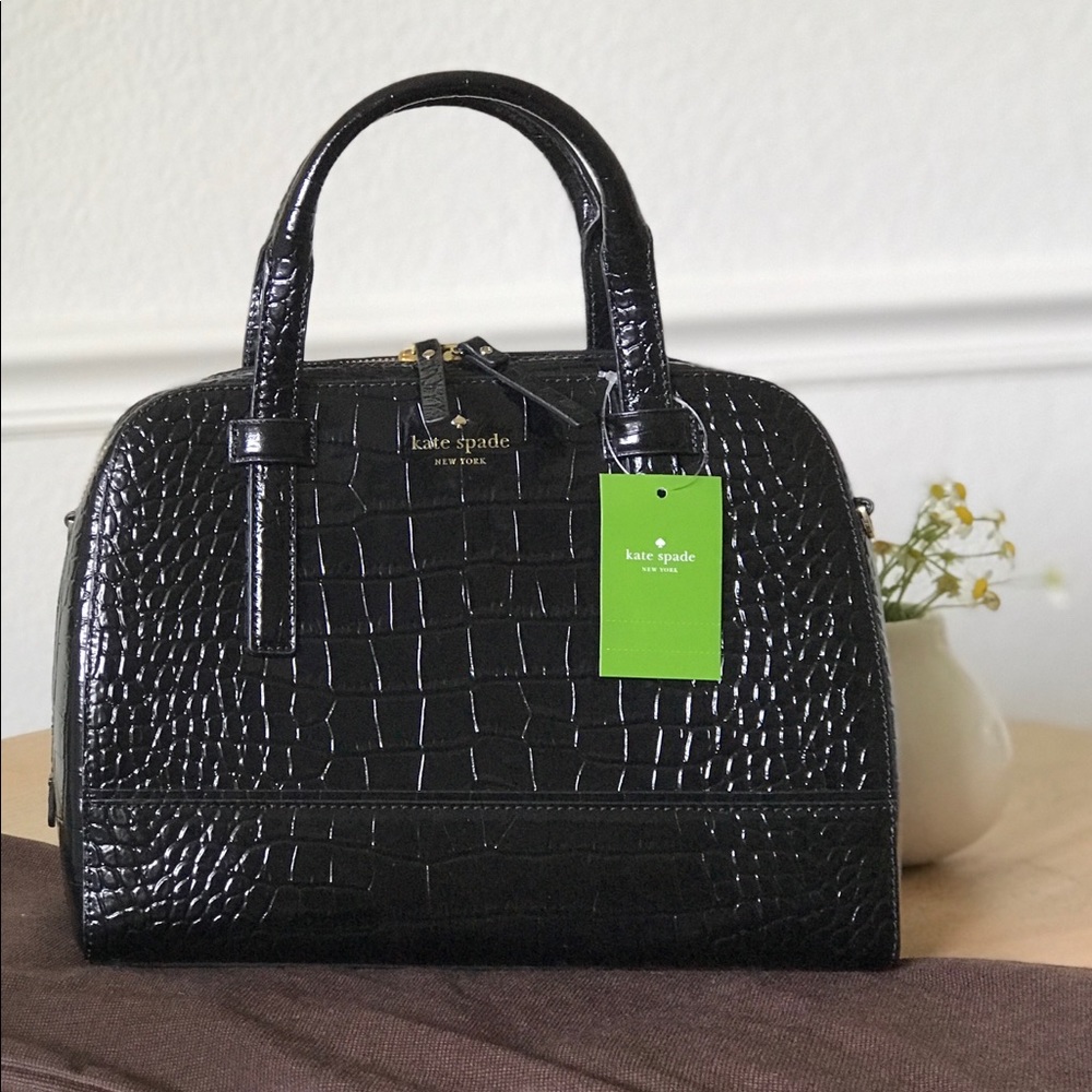 NWT Kate Spade Black Croc Effect Bag